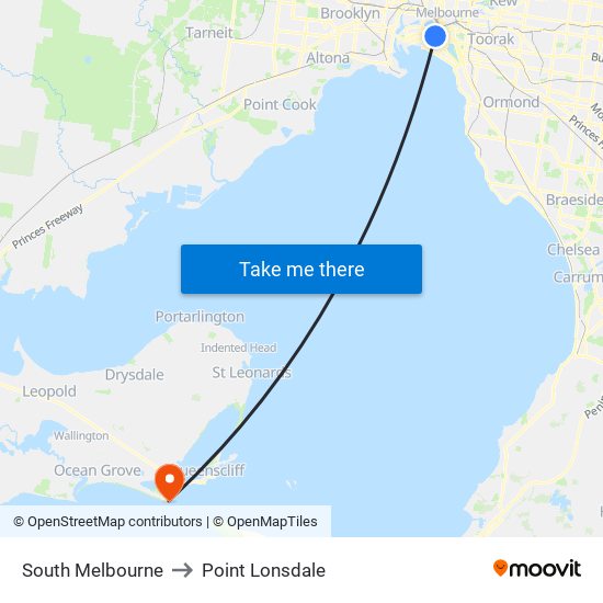 South Melbourne to Point Lonsdale map