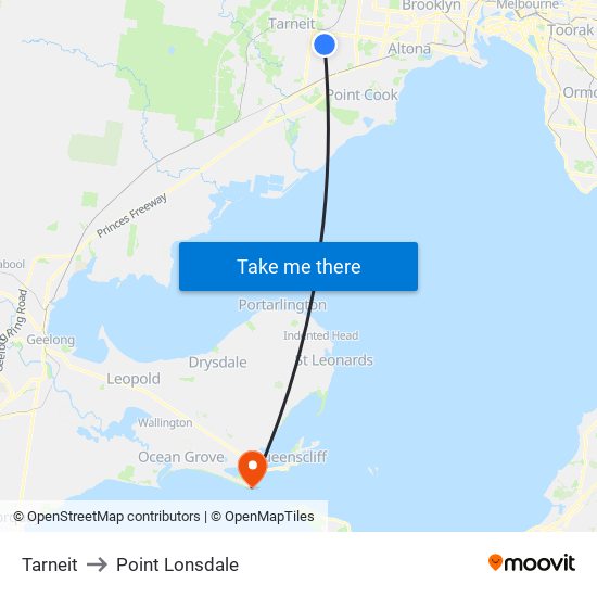 Tarneit to Point Lonsdale map