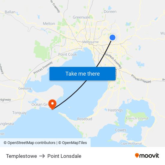 Templestowe to Point Lonsdale map