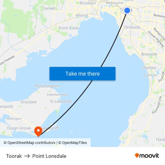 Toorak to Point Lonsdale map