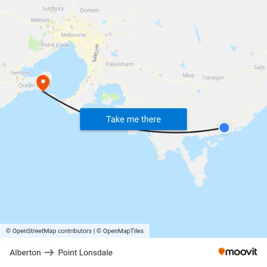 Alberton to Point Lonsdale map