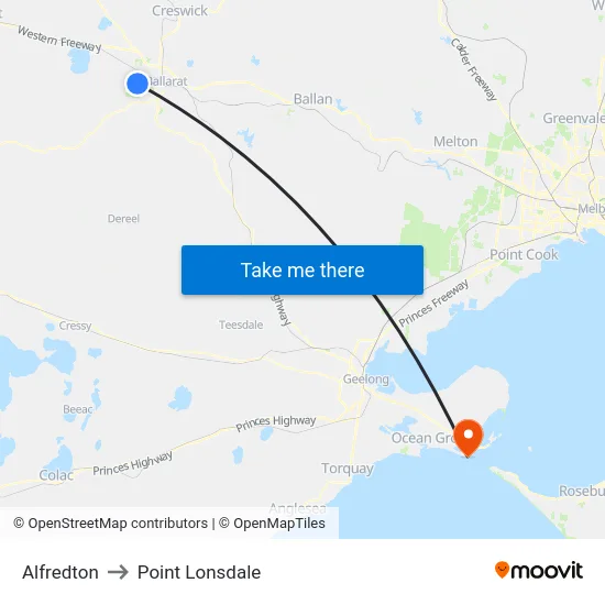 Alfredton to Point Lonsdale map