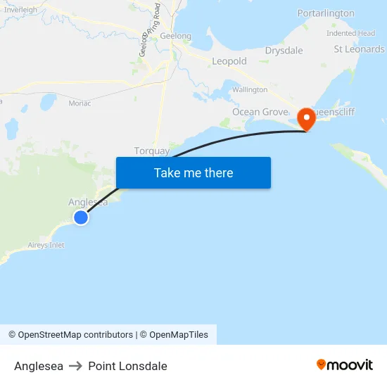 Anglesea to Point Lonsdale map