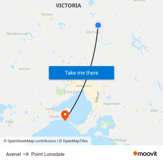 Avenel to Point Lonsdale map