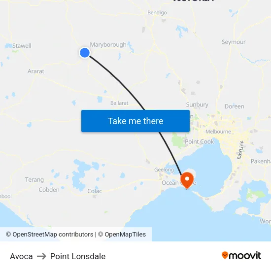Avoca to Point Lonsdale map