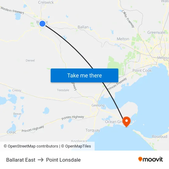 Ballarat East to Point Lonsdale map