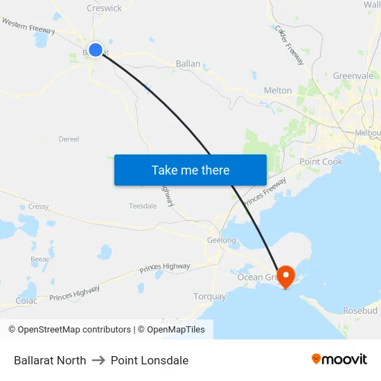 Ballarat North to Point Lonsdale map