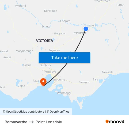 Barnawartha to Point Lonsdale map