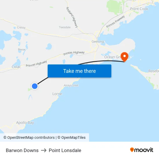 Barwon Downs to Point Lonsdale map