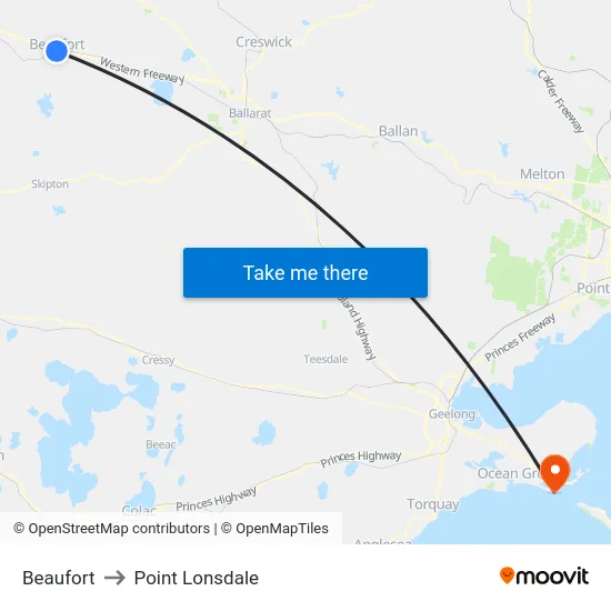 Beaufort to Point Lonsdale map