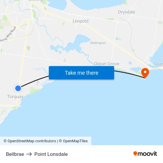 Bellbrae to Point Lonsdale map
