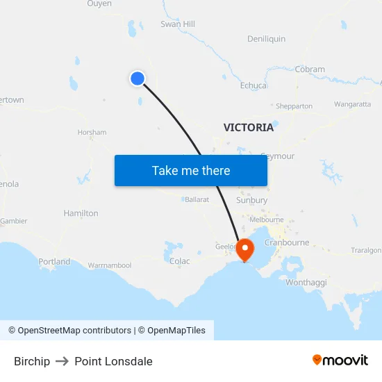 Birchip to Point Lonsdale map