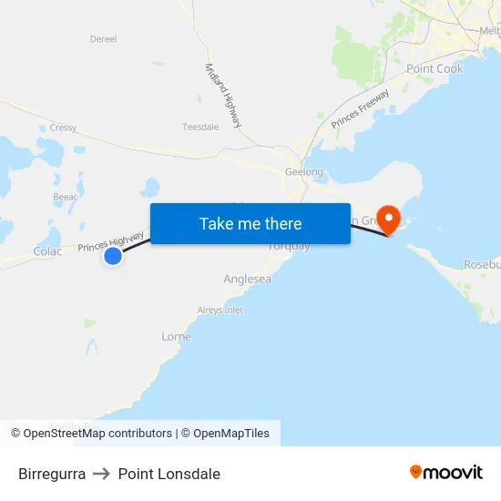 Birregurra to Point Lonsdale map
