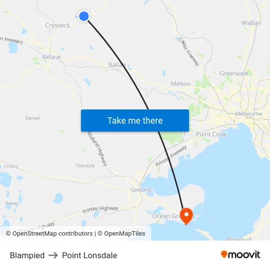 Blampied to Point Lonsdale map