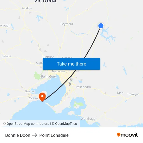 Bonnie Doon to Point Lonsdale map