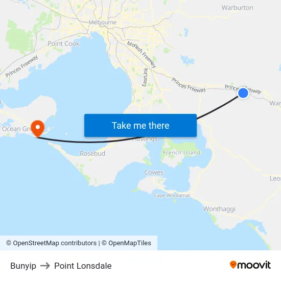 Bunyip to Point Lonsdale map