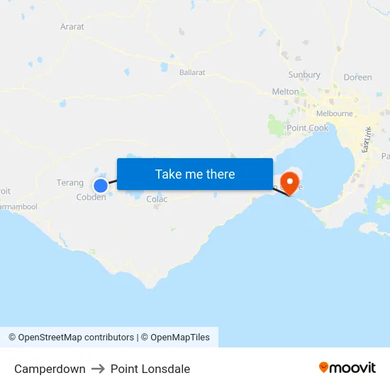 Camperdown to Point Lonsdale map