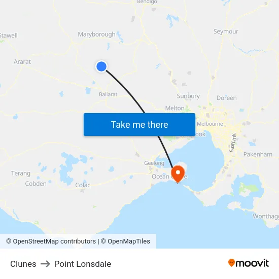 Clunes to Point Lonsdale map