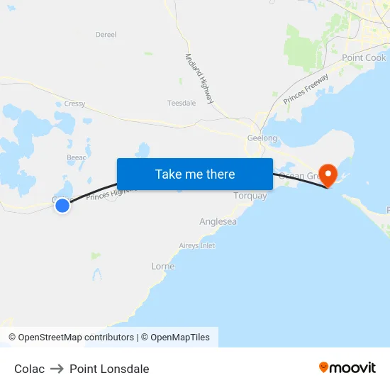 Colac to Point Lonsdale map