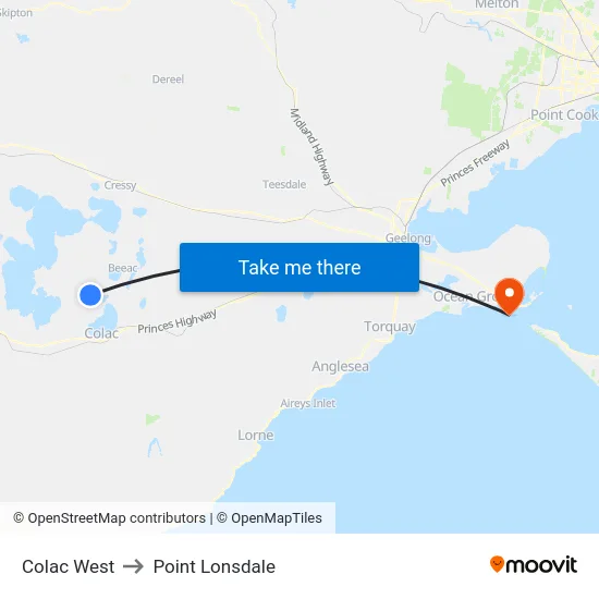 Colac West to Point Lonsdale map