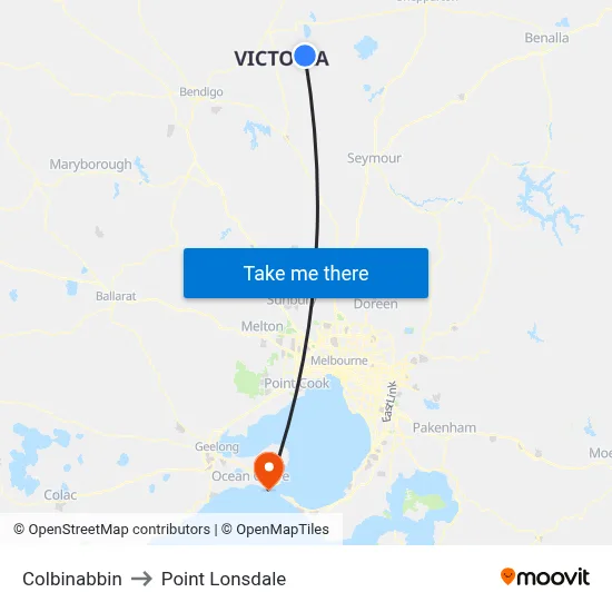 Colbinabbin to Point Lonsdale map