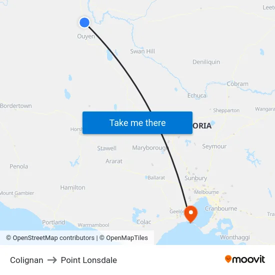 Colignan to Point Lonsdale map