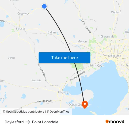 Daylesford to Point Lonsdale map