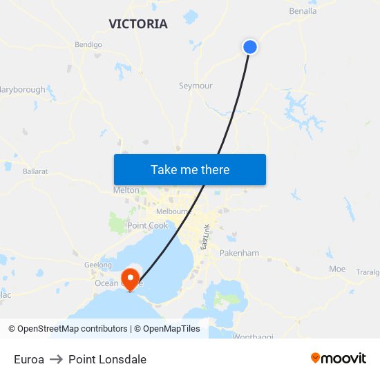Euroa to Point Lonsdale map