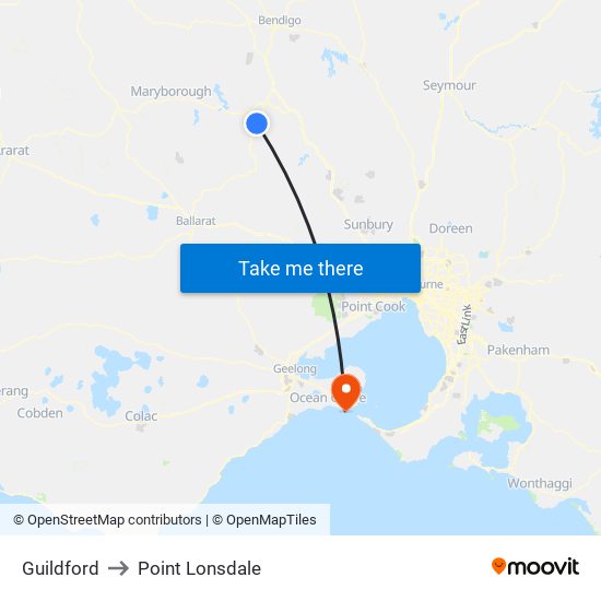 Guildford to Point Lonsdale map