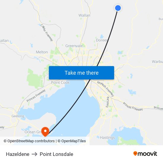 Hazeldene to Point Lonsdale map