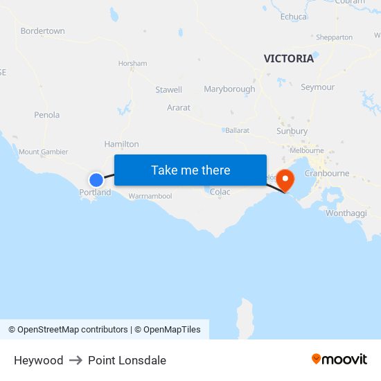 Heywood to Point Lonsdale map