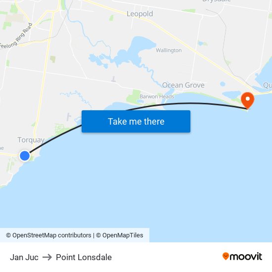 Jan Juc to Point Lonsdale map