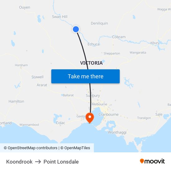 Koondrook to Point Lonsdale map