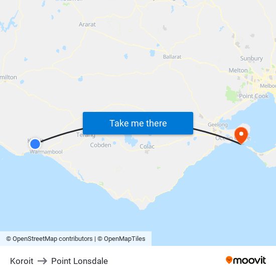 Koroit to Point Lonsdale map