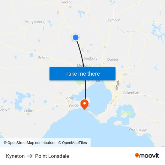 Kyneton to Point Lonsdale map