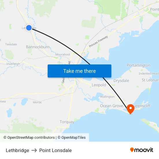 Lethbridge to Point Lonsdale map