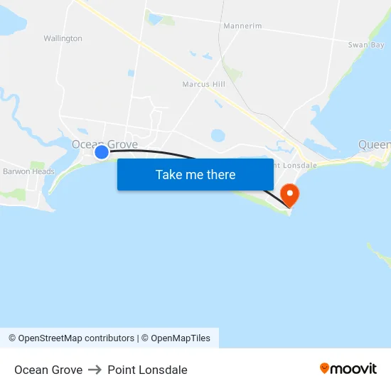 Ocean Grove to Point Lonsdale map