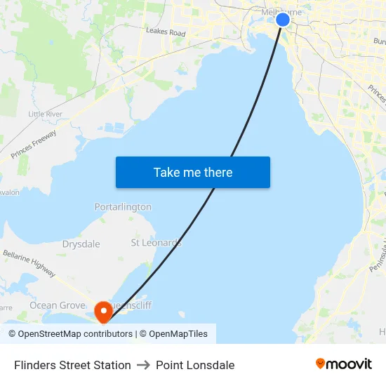Flinders Street Station to Point Lonsdale map