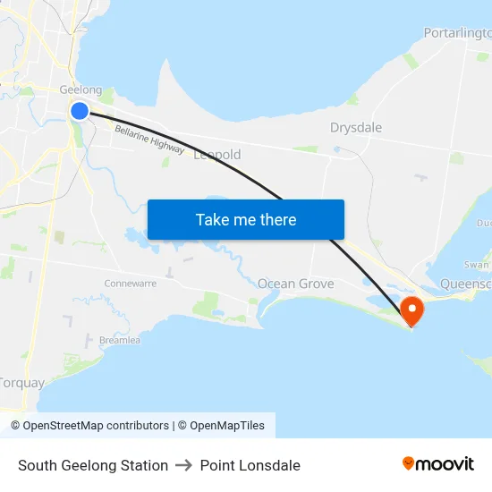 South Geelong Station to Point Lonsdale map
