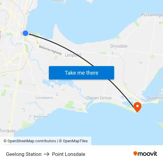 Geelong Station to Point Lonsdale map