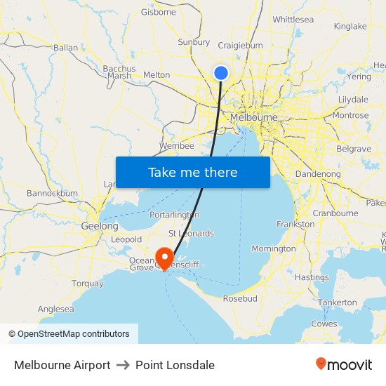 Melbourne Airport to Point Lonsdale map