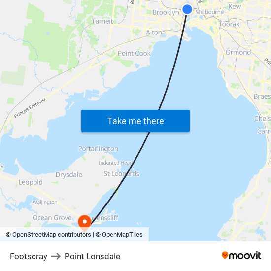 Footscray to Point Lonsdale map