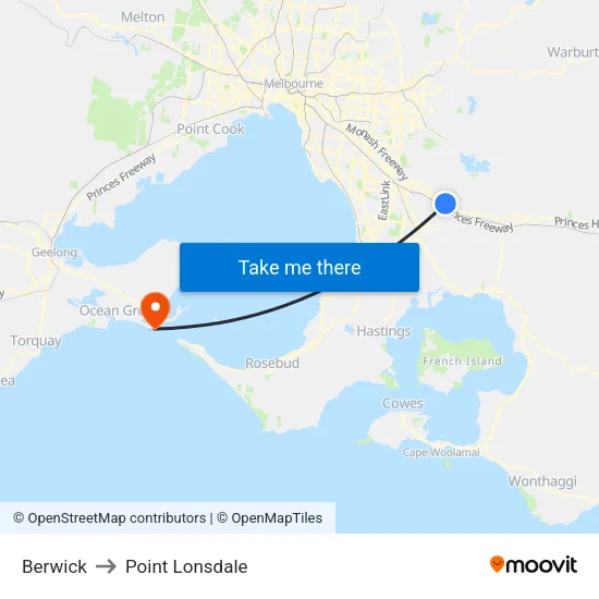 Berwick to Point Lonsdale map