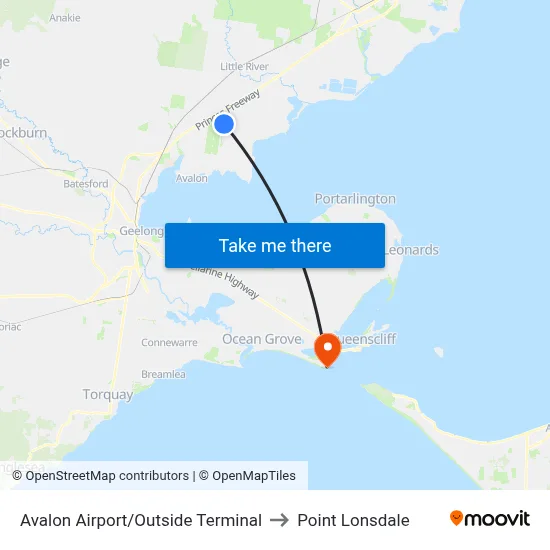 Avalon Airport/Outside Terminal to Point Lonsdale map