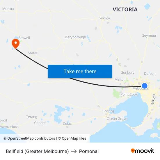Bellfield (Greater Melbourne) to Pomonal map