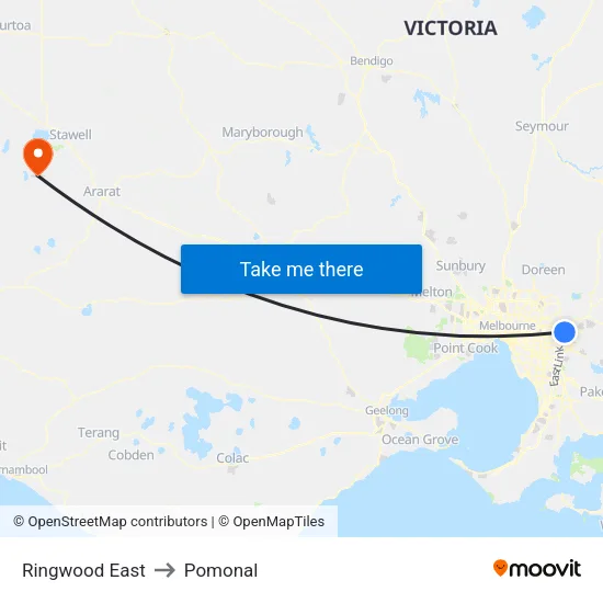 Ringwood East to Pomonal map