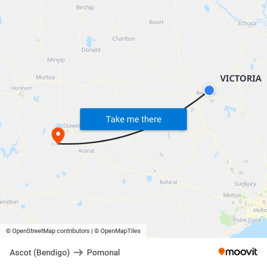 Ascot (Bendigo) to Pomonal map