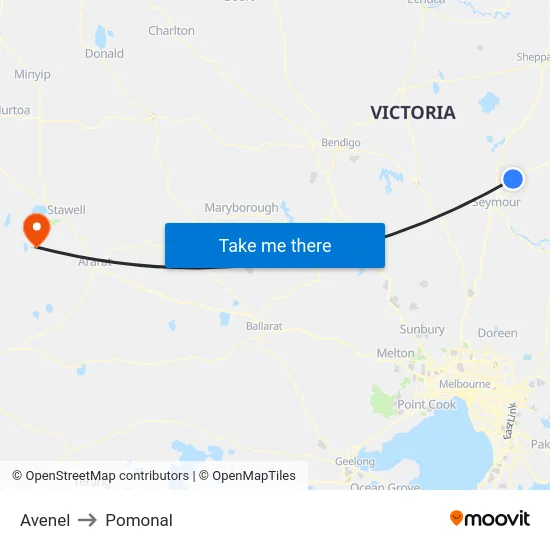 Avenel to Pomonal map