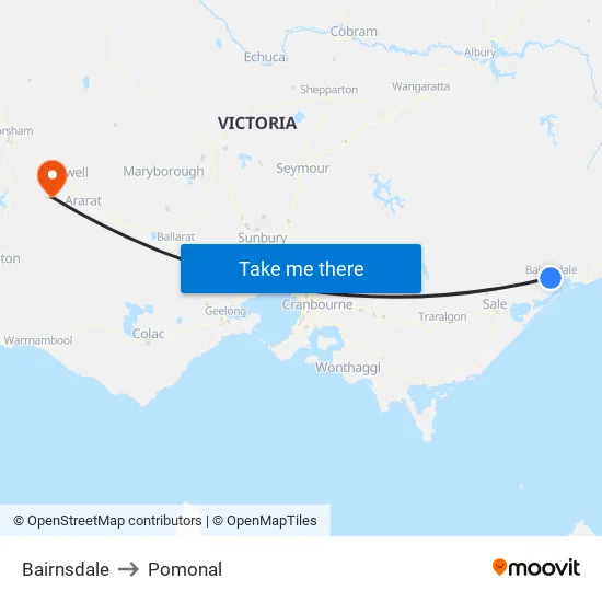 Bairnsdale to Pomonal map