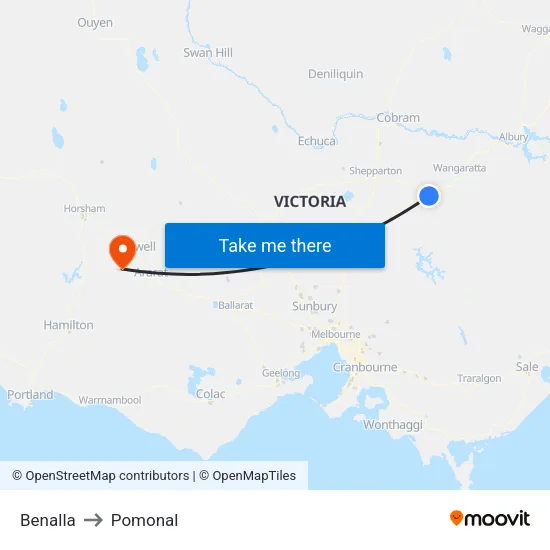 Benalla to Pomonal map